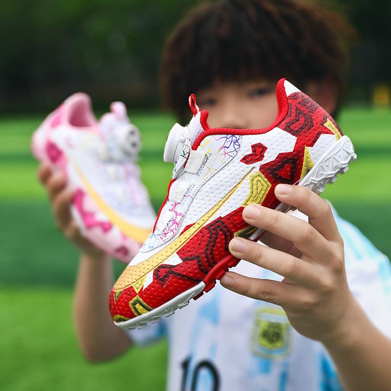 

Rotary button lace-free children s football shoes training broken nails boys and girls student game mandarin duck sneakers 38