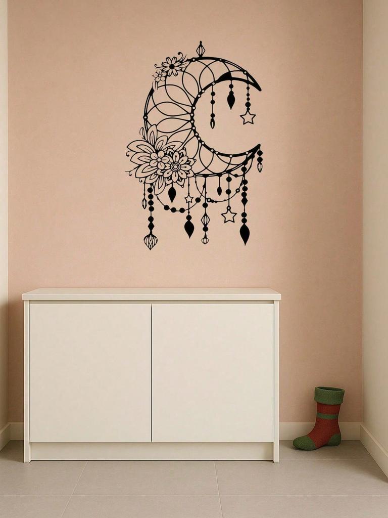 Gothic Celestial Moon Wall Art, Laser-Cut Iron Decor for Boho Home & Gifts