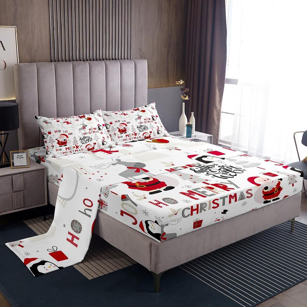 Christmas Element Pattern Mattress Four-Piece Bedding Set Bedroom Dormitory Bedding Decoration