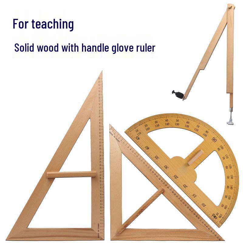 Solid Wood Beech Handle Teacher's Ruler and Protractor Set for Whiteboard/Blackboard