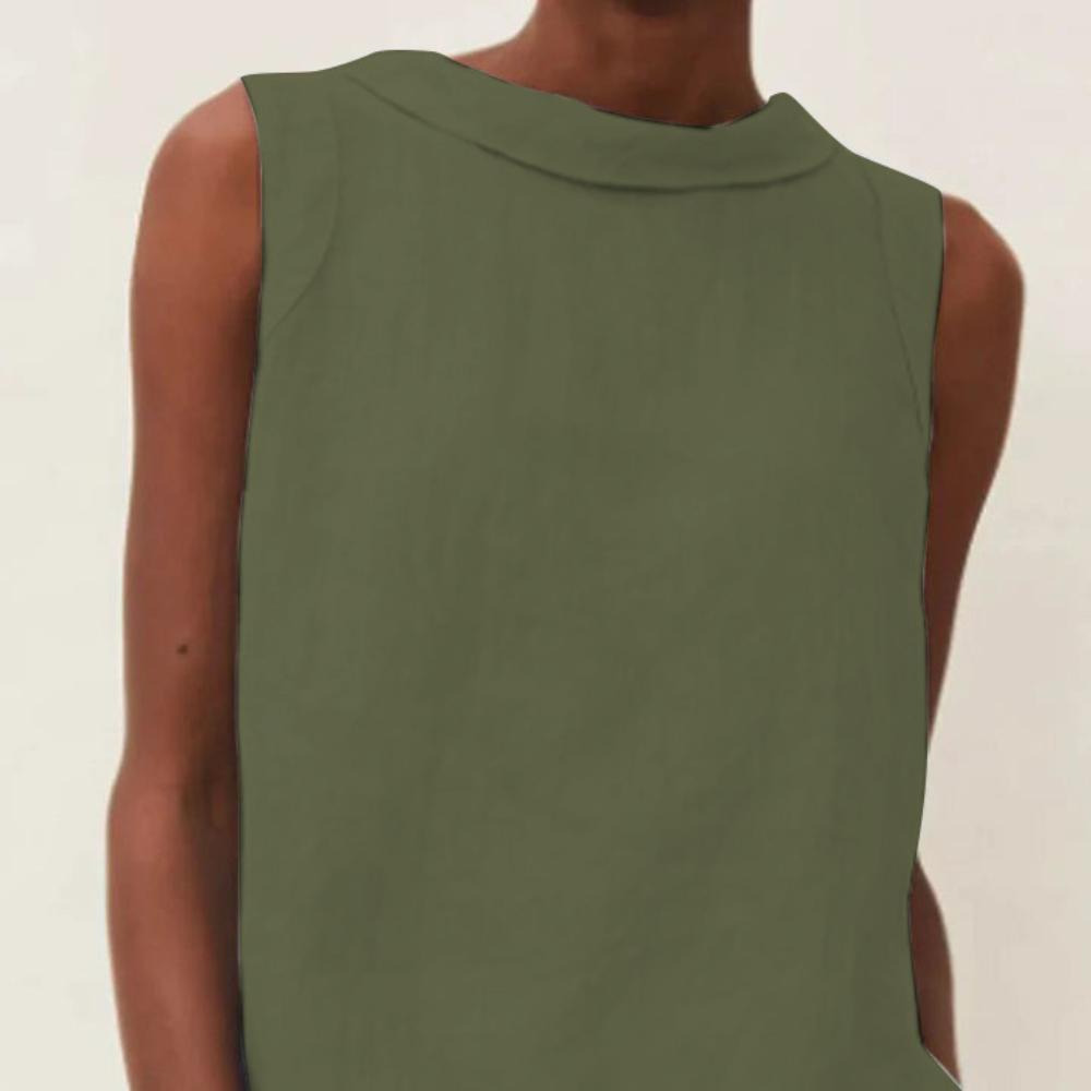 Spring Summer Cotton Linen Women's Top Sleeveless O-neck Casual Blouse Female Trendy Fashion Office Tops Ladies