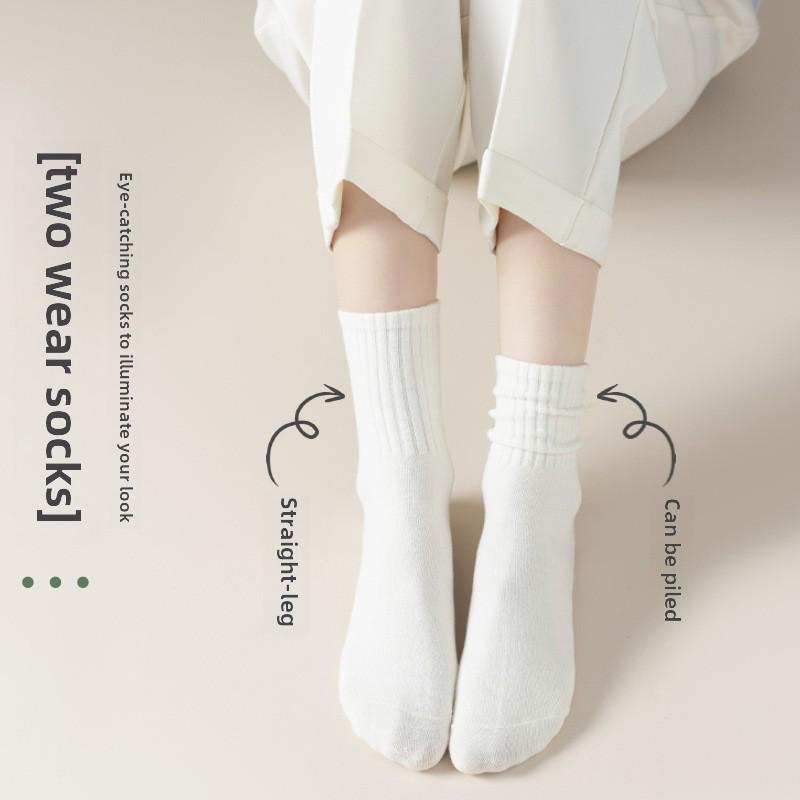 Women's Boneless Socks - Medium Tube, Non-Cotton, Spring/Autumn Style, Black & White, Summer Long Net Red Ins Tide.