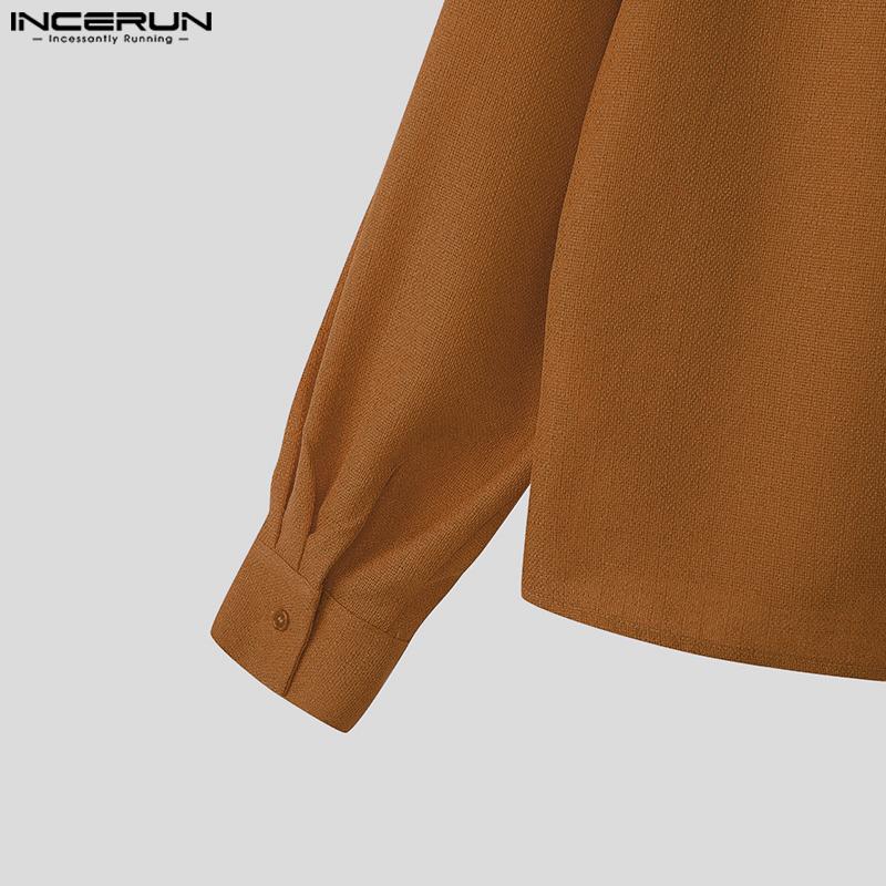 INCERUN Men Turn Down Collar Long Sleeve Loose Casual Texture Shirts Tops