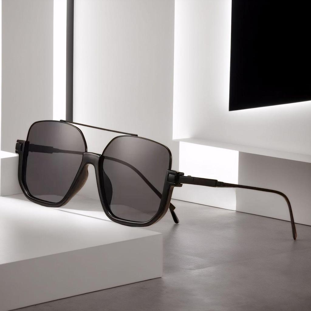 Large Square Frame Double-Beam Sunglasses: New European & American Fashion, Street Style Influencer