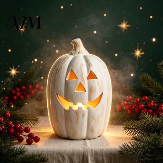 Spookachtig Seizoen Feestartikelen Halloween Pompoen Kaarsenhouder, Hars Lantaarn Theelichthouder met Feestelijke Tafeldecoraties Gesneden Gezicht voor Herfst