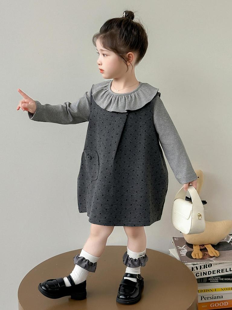 Girls' Autumn 2025 Woolen Dot Vest Dress Set