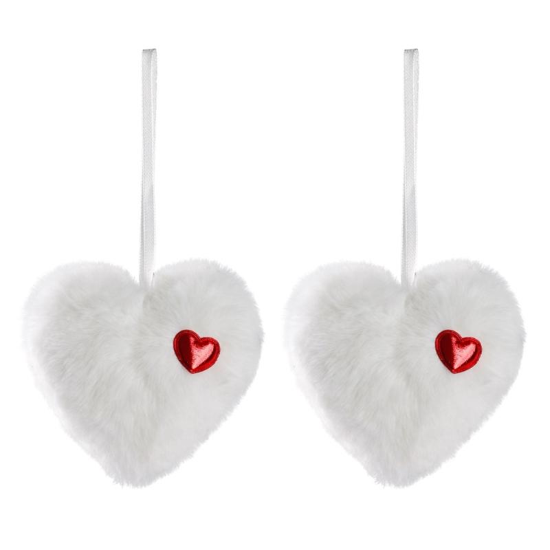 2Pcs Furry Heart Shaped Ball Ornament Christmas Tree Ball Hanging Decoration For Wedding Valentine's Day Festival