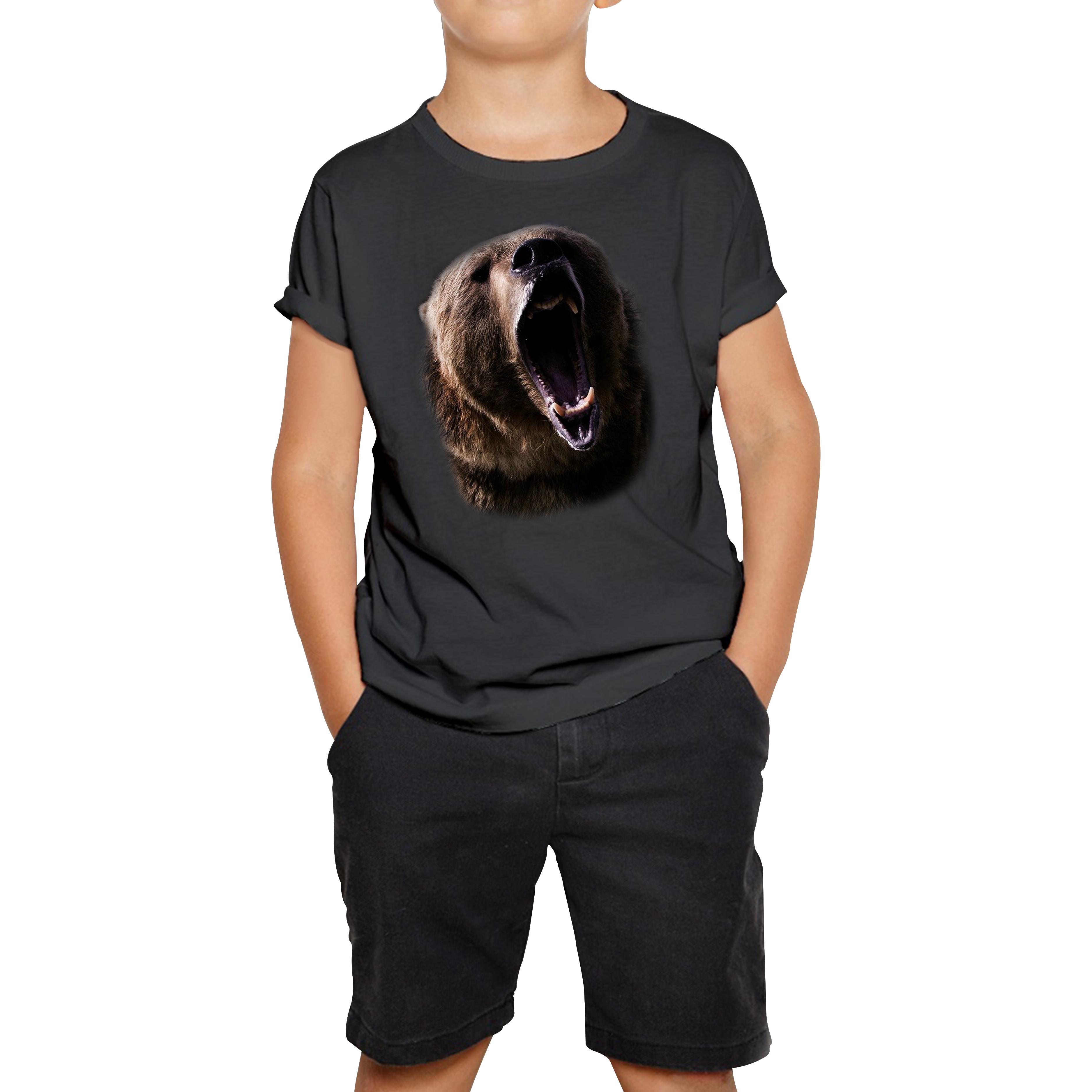 Grizzly Bear Roaring Face Kids T Shirt 120