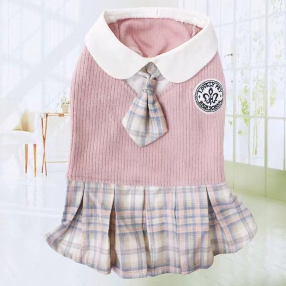 Bowtie Pet Cat Dress Polyester Spring Pet Clothes New Puppy Plaid Skirt  Spring Season