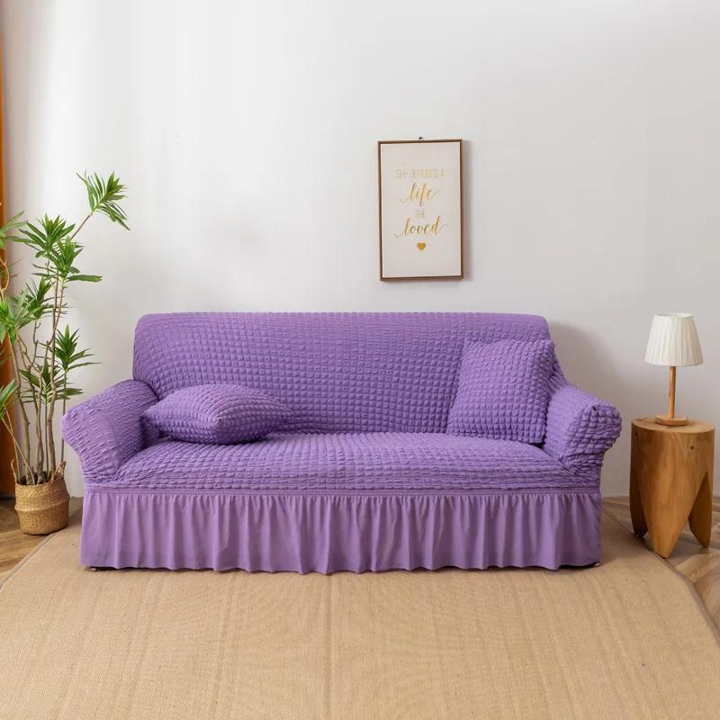 High Elastic Bubble Grid Sofa Cover 1/2/3/4 with Skirt Hem Universal Stretch Couch Protector for Home Living Room Pet Anti Dirt