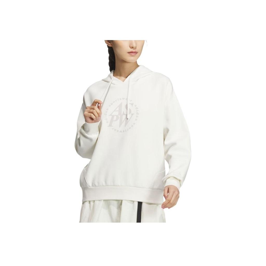 adidas Lounge FW24 Sports Comfortable Versatile Hooded Loose Long Sleeve Sweatshirt Women Sweatshirt Han-Jade-White JJ3543