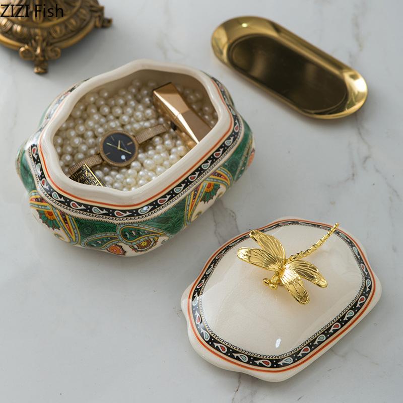 Retro Floral Pattern Storage Jars and Lid Dressing Table Ring Jewelry Box Cosmetic Jar Ceramic Crafts Candy Pots Aroma Can