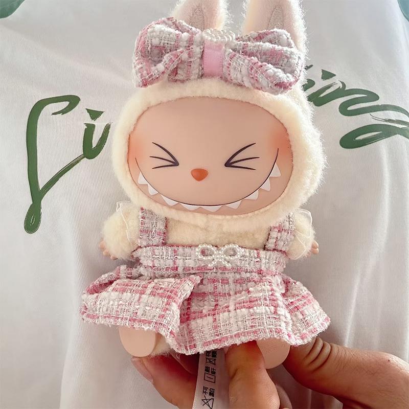 17cm Oblečení pro panenky Labubu Roztomilé Mini Plyšové Oblečení pro panenky Oblečení Monstrum Doplňky Perlové Mini Růžové Princeznovské šaty