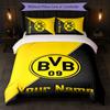 Borussia Dortmund Custom Name Text Bedding Set 1 Duvet Cover+2 Pillowcases Soccer Logo Personalized Gift For Special Occasion Bedroom Decor