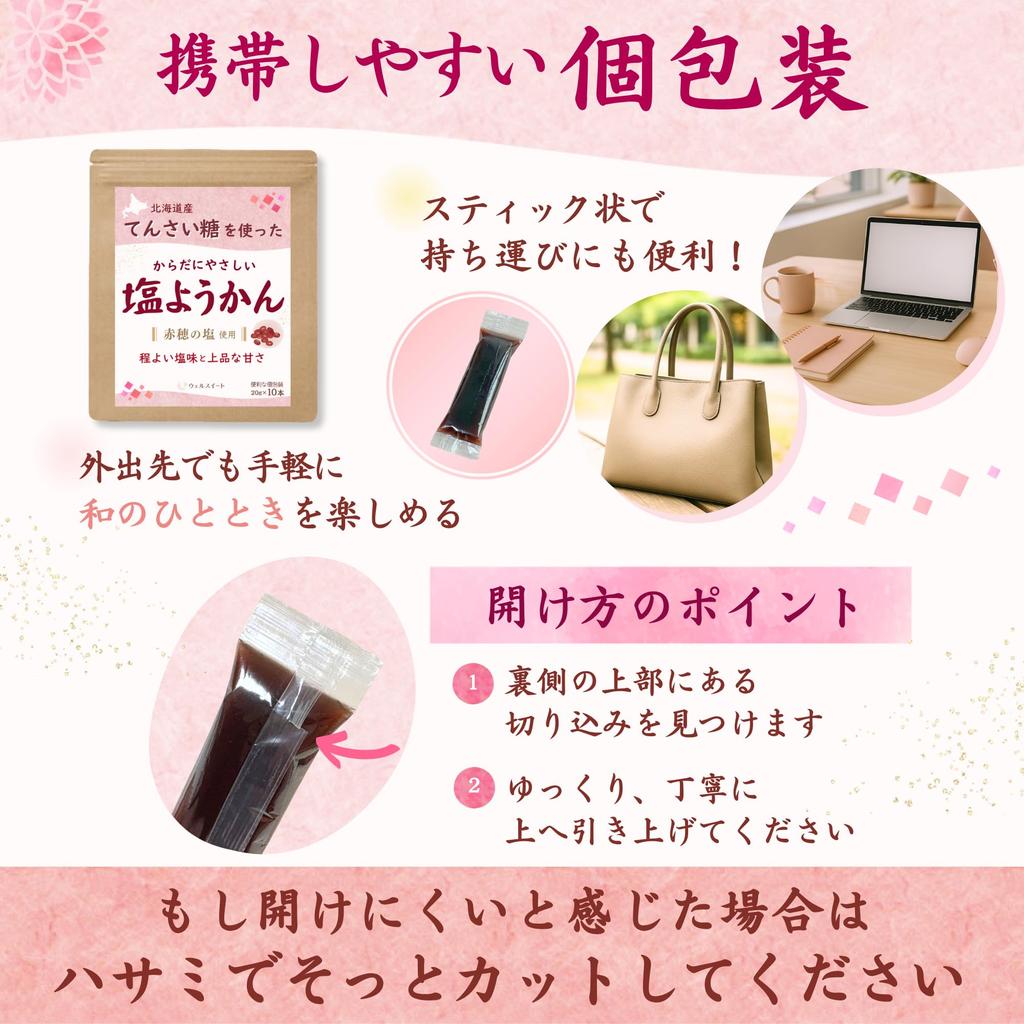 WellSweets Salt Yokan Hokkaido Red Bean Paste 100% Beet Sugar Mini Yokan 20g 10 Pieces Individually Wrapped