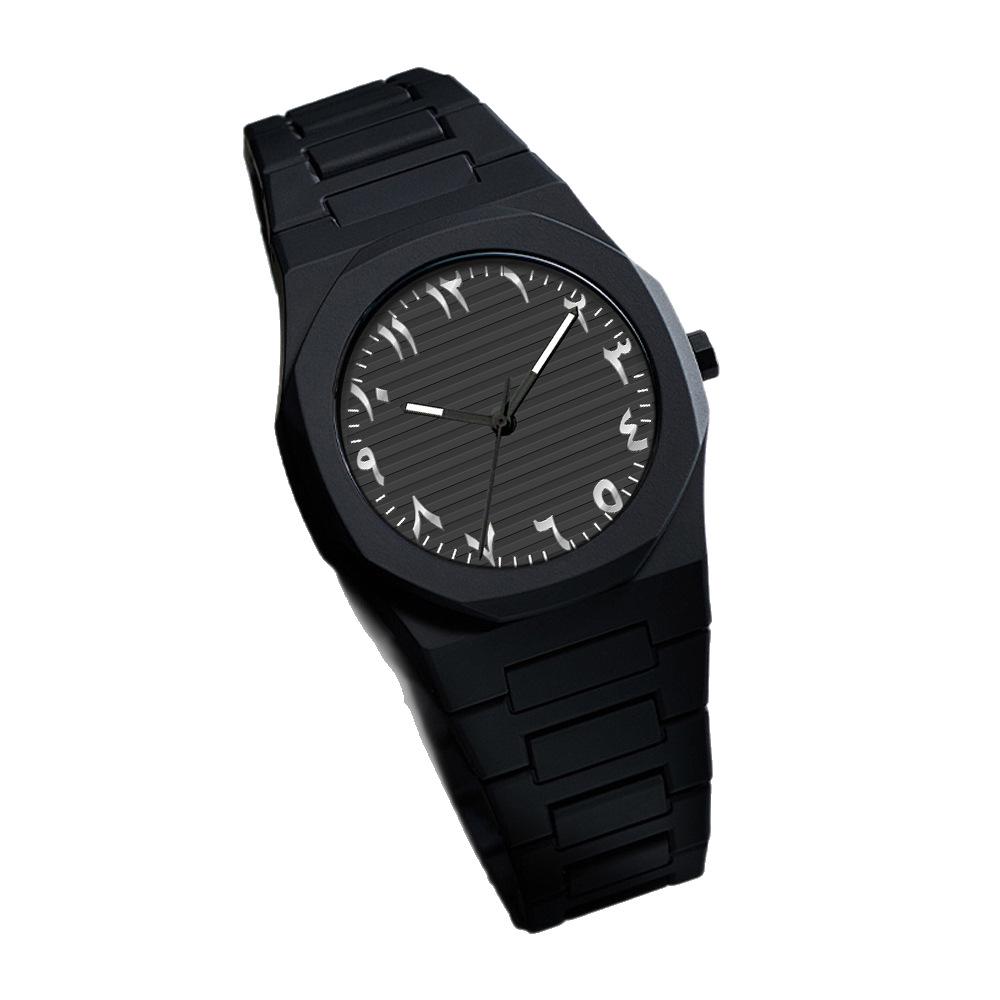 Matte Black Quartz Watch with Middle Eastern Style