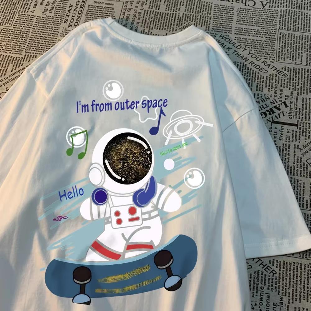 I'M From Outer Space Skateboarder Astronaut Men Clothing Hip Hop T Shirts Harajuku Tops Cotton Breathable Tops Loose Clothing