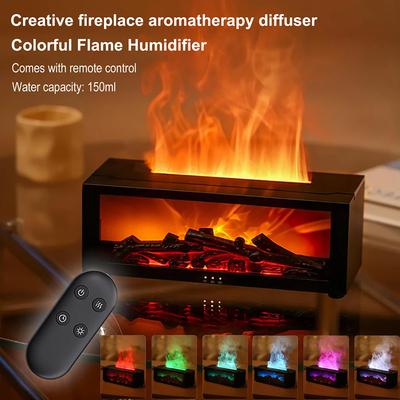 Vlam Etherische Olie Diffuser, 3D Vlam Haard Aromatherapie Machine Kleurrijke Luchtbevochtiger met Afstandsbediening, Haard Vlam