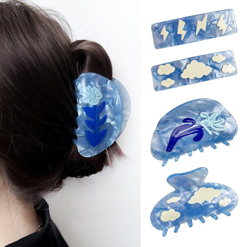 1pc/5pcs Imitation Acetic Acid Clip Cloud Lightning Print Hair Clip Ins Niche Design Shark Clip Back of the Head Plate Hair Clip