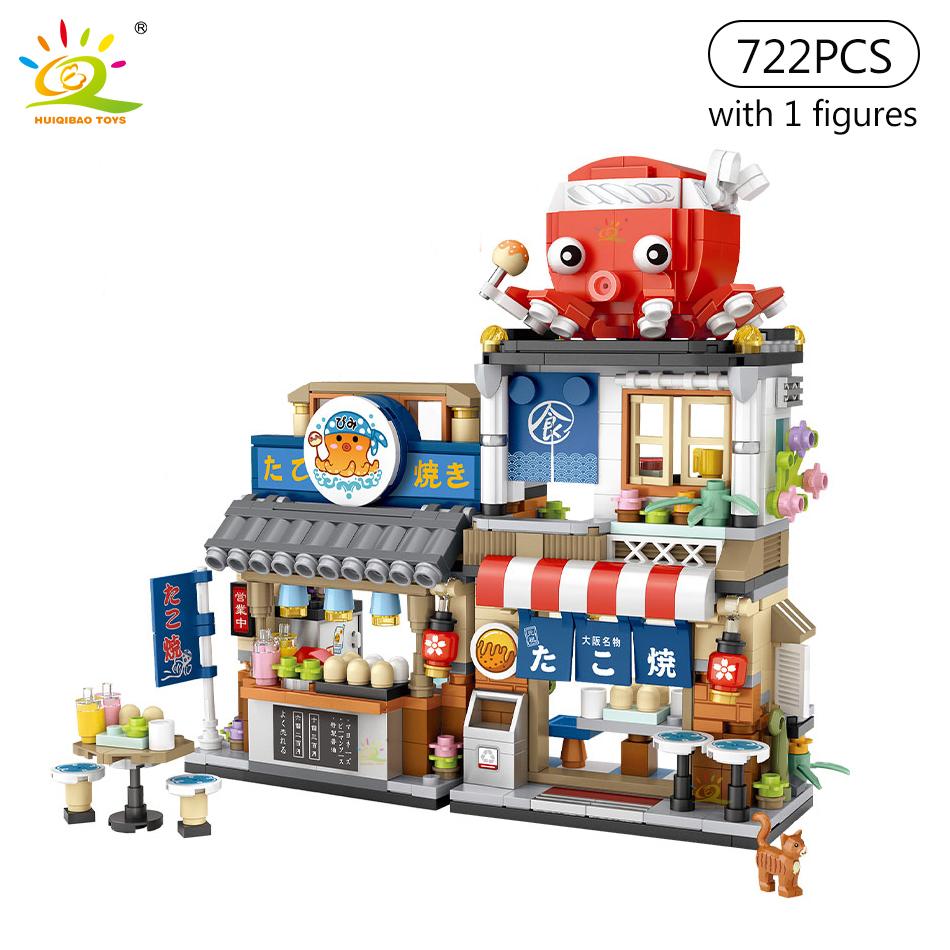 HUIQIBAO City Mini Street View Panda Tea House Model Building Blocks DIY Little Bear Coffee Shop Bricks Toys for Children Adult