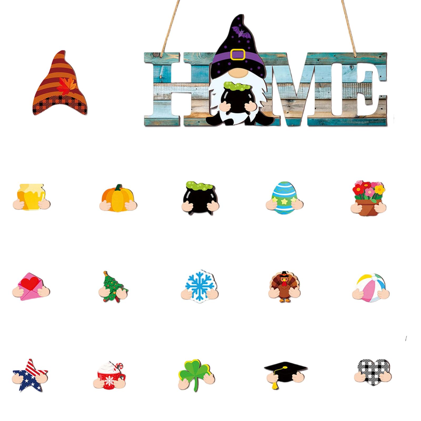 

Dwarf Magnetic Wooden Interchangeable Holiday Home Decor Hanging Tag Ornament One Size