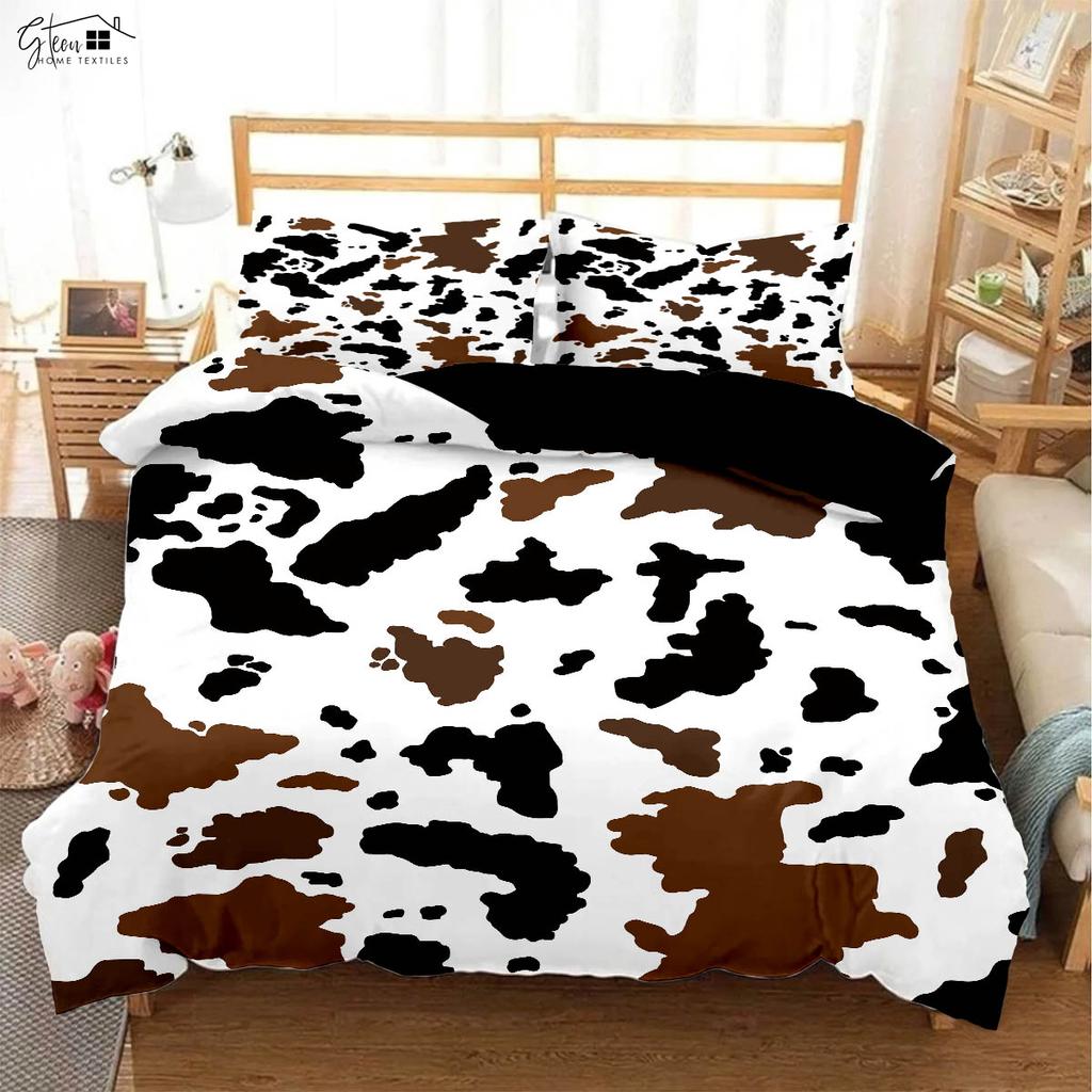Black And White Milk Pattern Bedding Set Simple Style Soft And Comfortable Duvet Cover Set 3-Piece Children's Duvet Cover Set