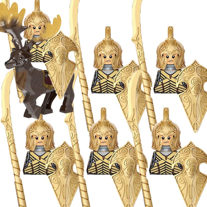 MOC Středověké Vojenské Stavební Kostky Elfský Bojovník Ork Rohan Gondor Rytíř Sada Postav Zvířecí Armáda Zbraň Luk Kuše Hračka
