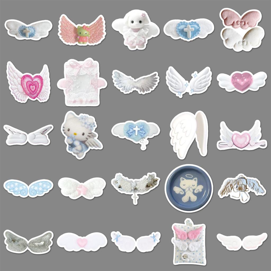 50 PCS Waterproof INS Style Girly Heart Wings Cartoon Stickers for DIY Notebook & Tea Cup Decoration