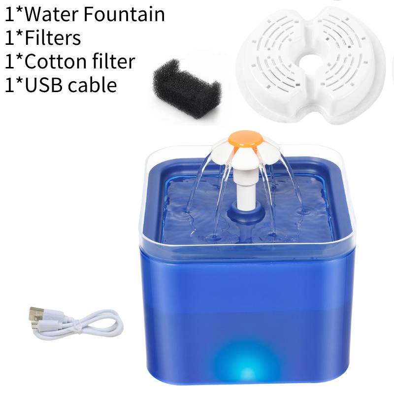 Water 2l Cat Fountain Pet Dog Led Drinking Bowl Automatic Dispenser Shape Cube