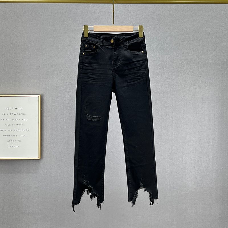 

Spring and Autumn High Waist Silm Slim Looking Asymmetrical Denim Black EUR27