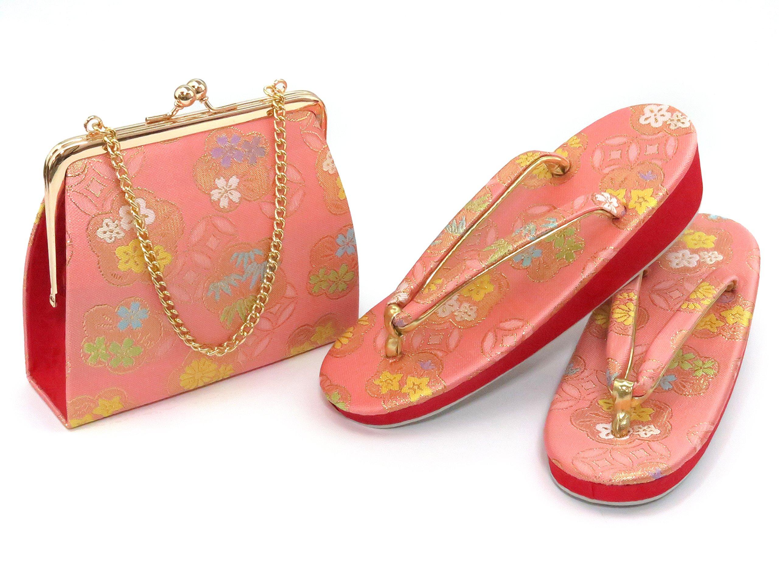 

Muromachi Kimono Girls Gold Brocade Fabric Zori Bag Set DZB103 [Kyoto st. ] Shichi-Go-San [Peach] рожевий