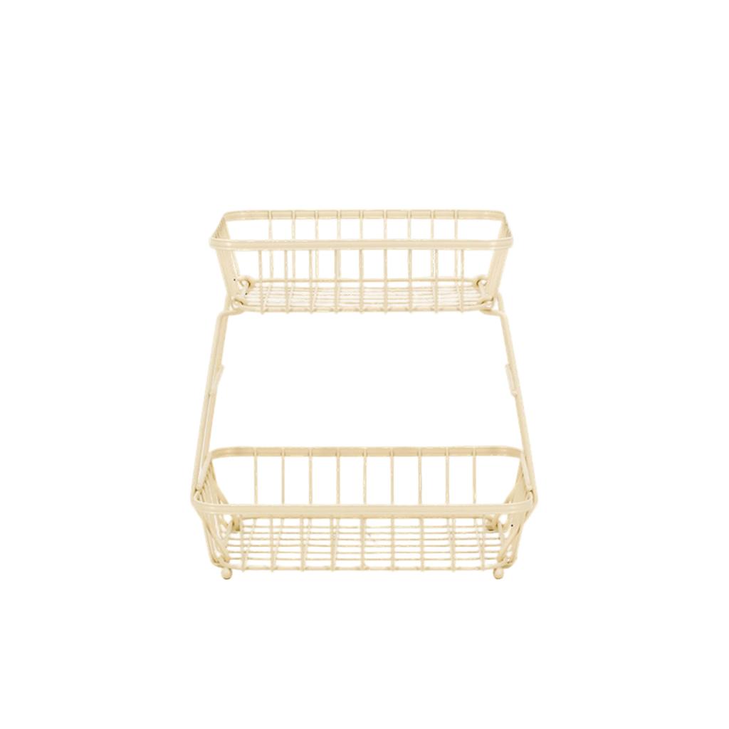 Detachable Two-Tier Metal Wire Fruit Basket Kitchen Countertop Storage Rack for Living Room Tabletop Organization and Display