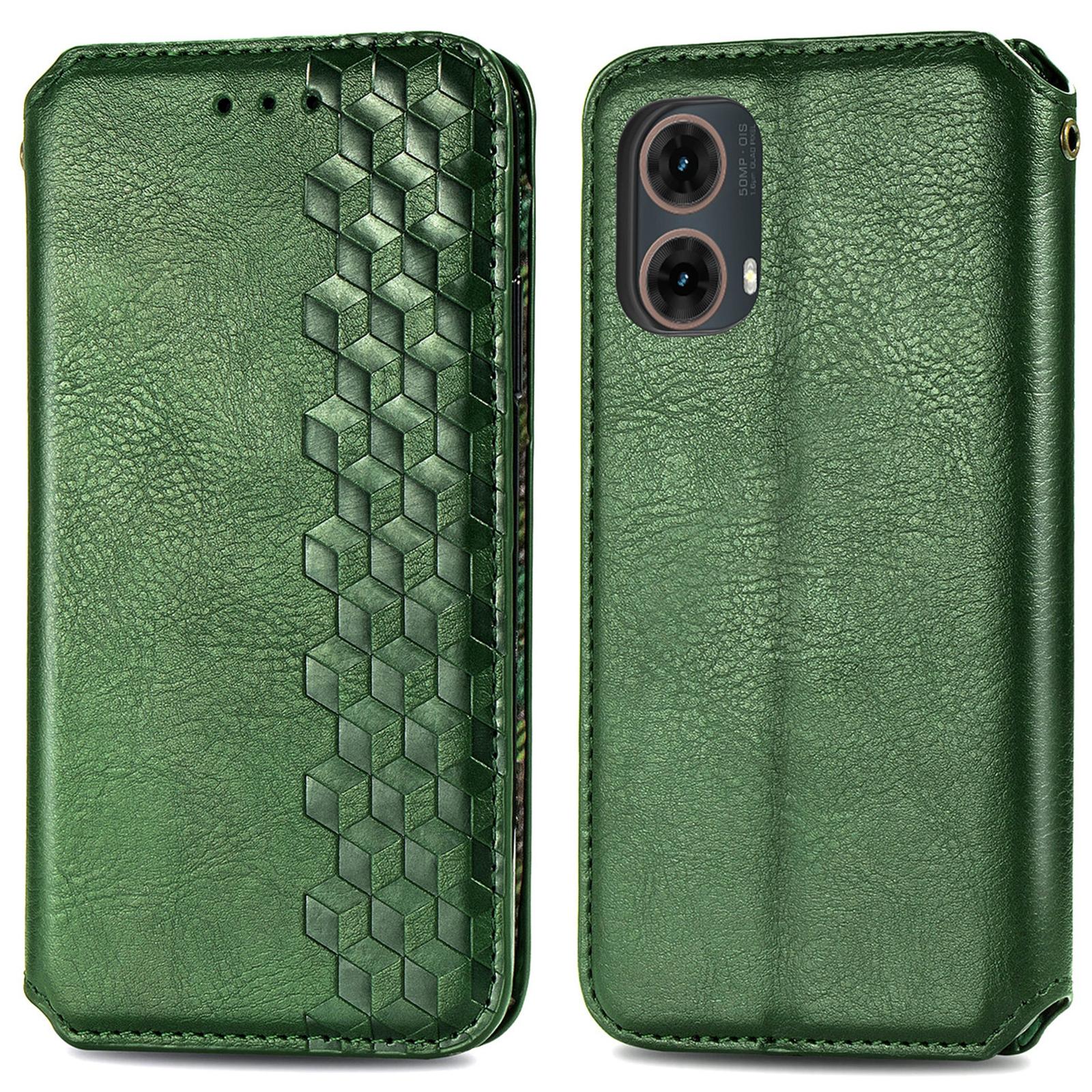 

For Motorola Moto G85 5G/S50 Neo 5G Case Rhombus Imprint PU Leather Wallet Phone Cover Green