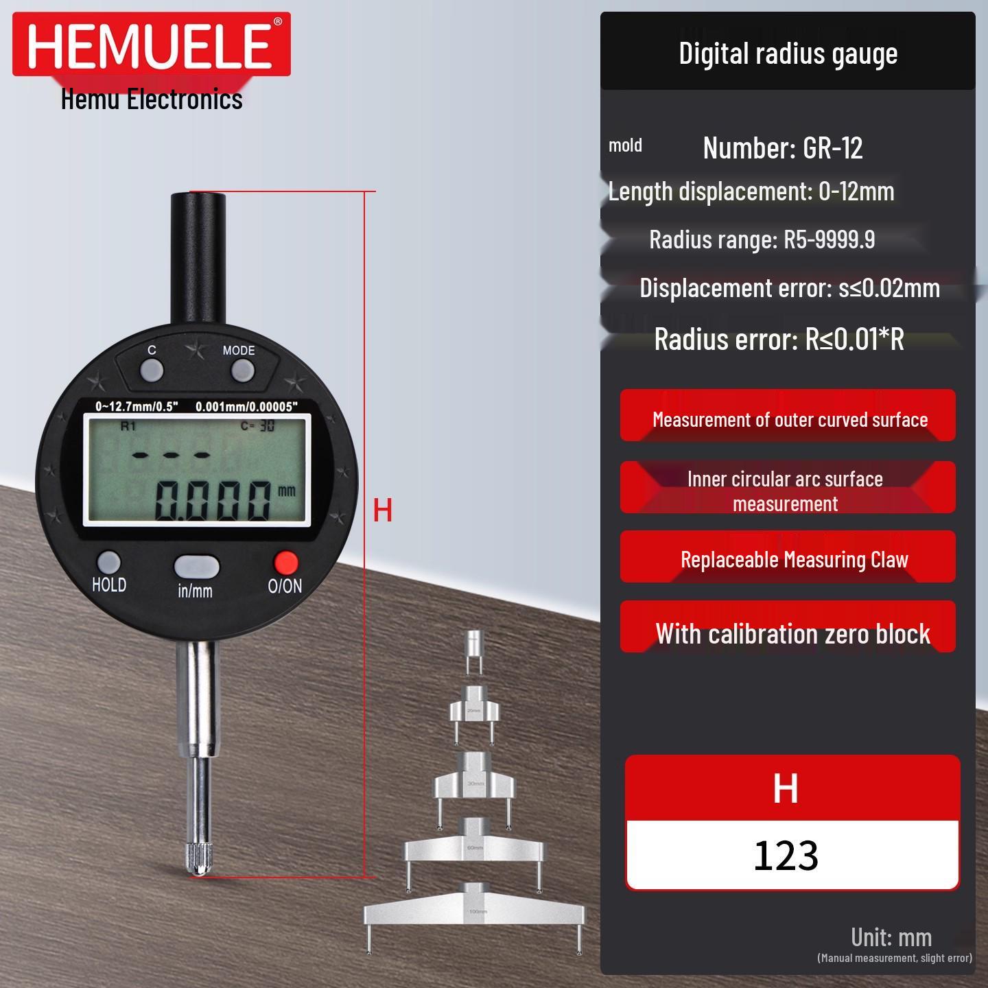HEMUELE Digital Radius Gauge - Electronic Diameter & Circle Measuring Tool