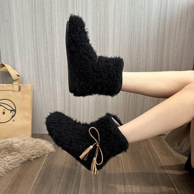Flauschige Flache Schneestiefel für Damen Runde Spitze Plüsch Damenschuhe Heiße Herbst Winter Mode Goth Schuhe 2025 Neuheit Stiefeletten Verkauf