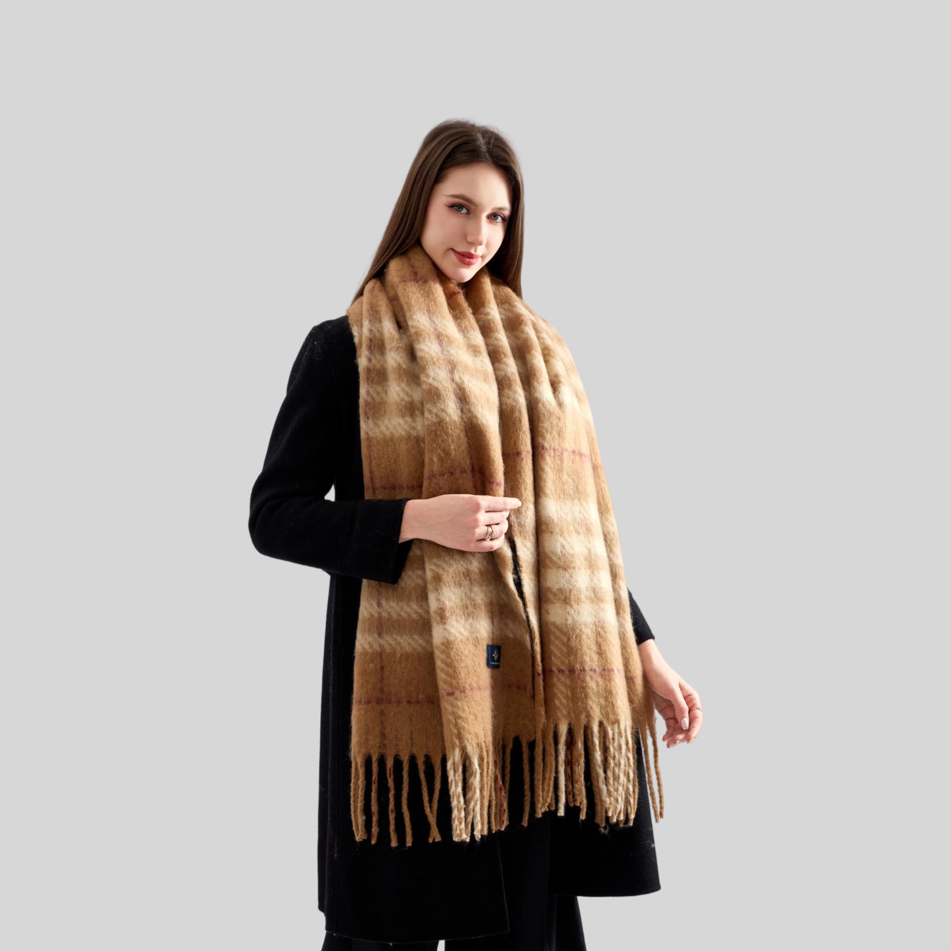 

New retro plaid mohair scarf women s autumn and winter thickened warm temperament versatile high-end scarf