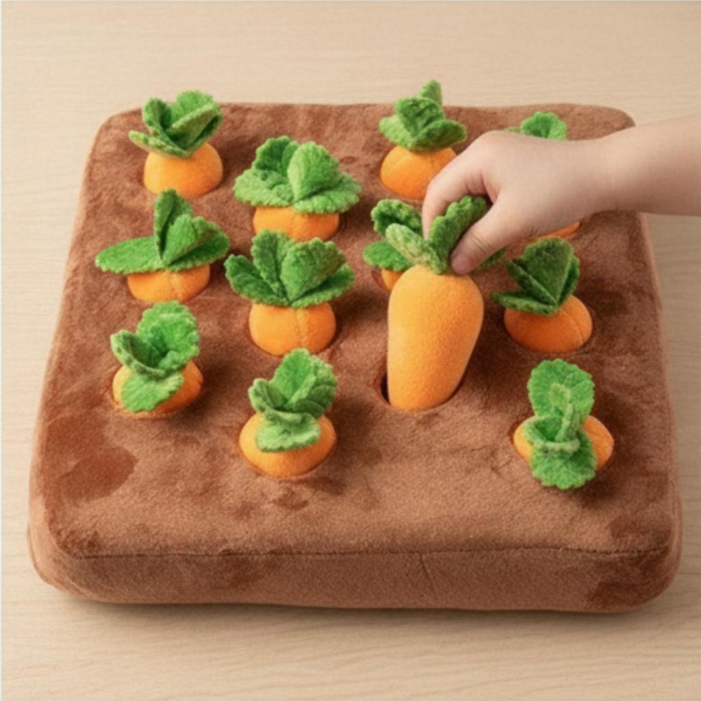 Carrot Pulling Toy Montessori Cuddly Board with Carrots GentlePull for Young Children,