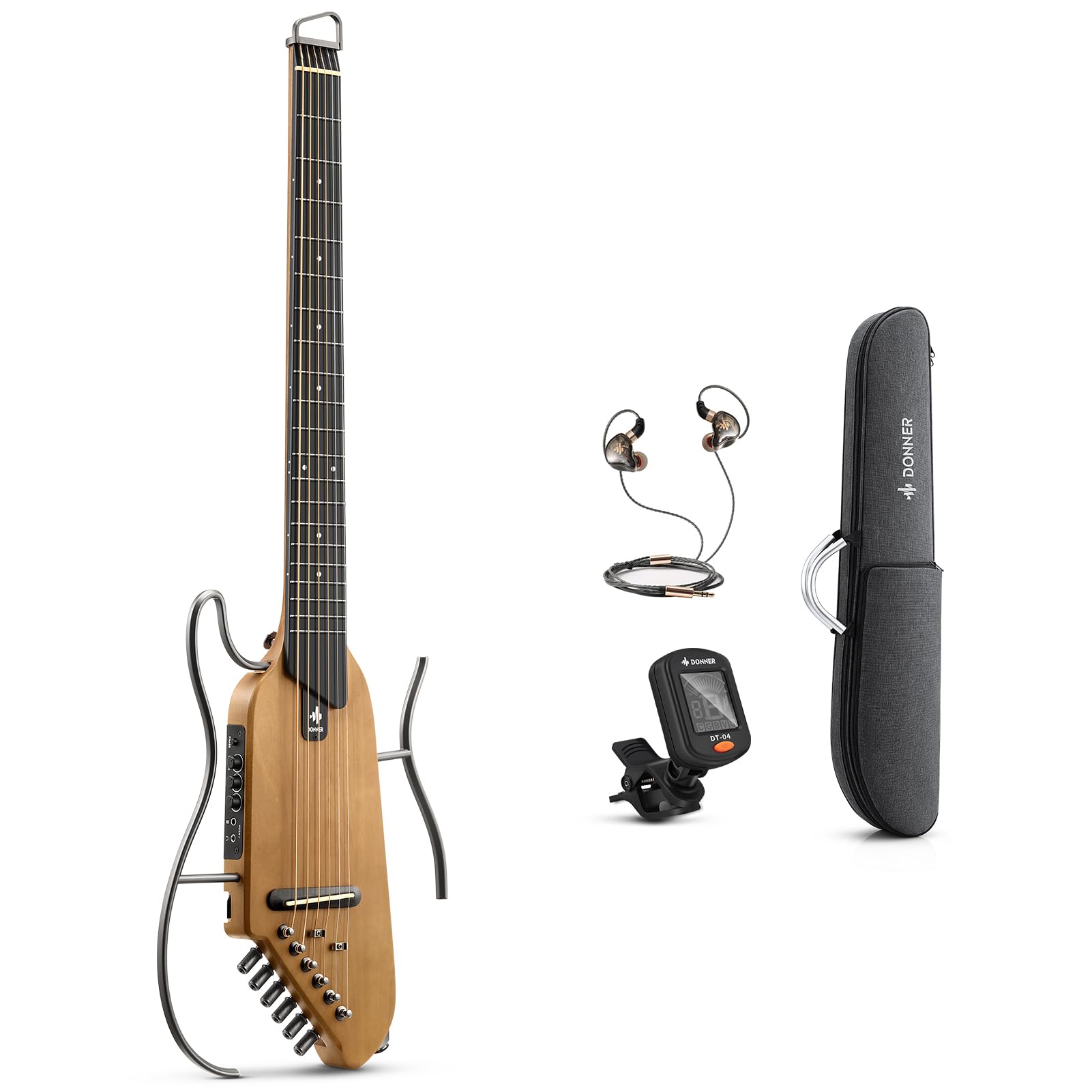 

Donner Travel Guitar Headphone Suitable for Apartment Nighttime Maple Includes and Tuner Guitar HUSH-I - Silent, Compatible, Buildings, Practice,