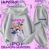 New K-pop Demon Hunter 3 - 12-year-old Girls' Sportswear 2-piece Cute Casual Top Children's Hooded Shirt Set with Cartoon Print