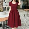 Damen quadratischer Ausschnitt Kurzarm Freizeit kariertes Kleid