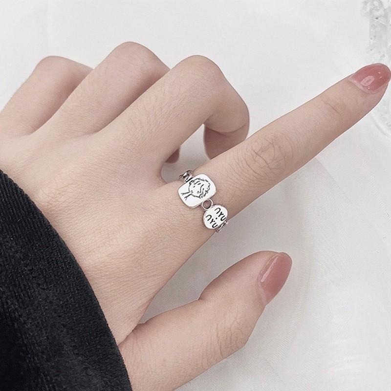 Double Love Zircon Open Ring Female Japanese Design Index Finger Ring Internet Celebrity Adjustable Ring