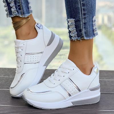 Zapatillas de deporte blancas con cuña para mujer, zapatillas deportivas antideslizantes, cómodas, informales, vulcanizadas, para exteriores, para caminar