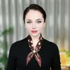 Satin Neck Scarf Irregular Geometric Pattern Wrinkle-resistant Scarf with Magnetic Imitation Pearl Buckle Outfit Accessory
