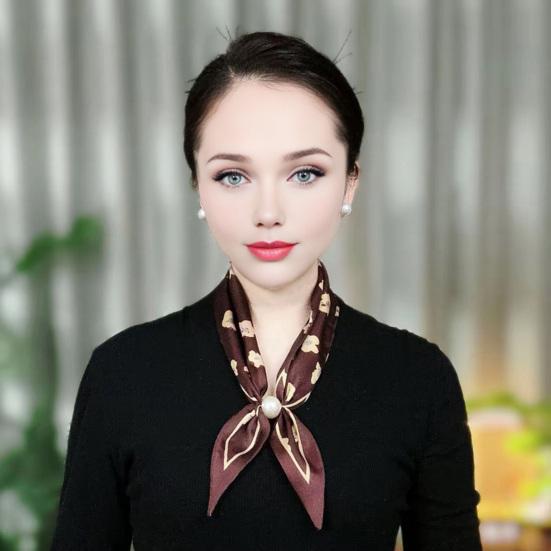 Satin Neck Scarf Irregular Geometric Pattern Wrinkle-resistant Scarf with Magnetic Imitation Pearl Buckle Outfit Accessory