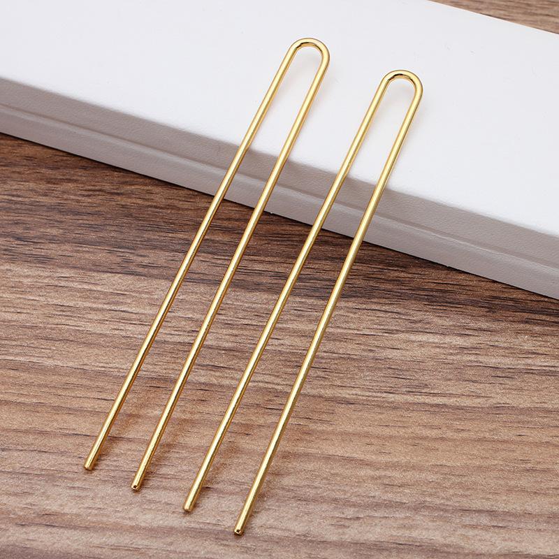 10pcs DIY Hair Sticks 110x2mm Raw Brass Gold Color U shape Hair Pins Blank Base Setting for Women Hair Jewelry Making