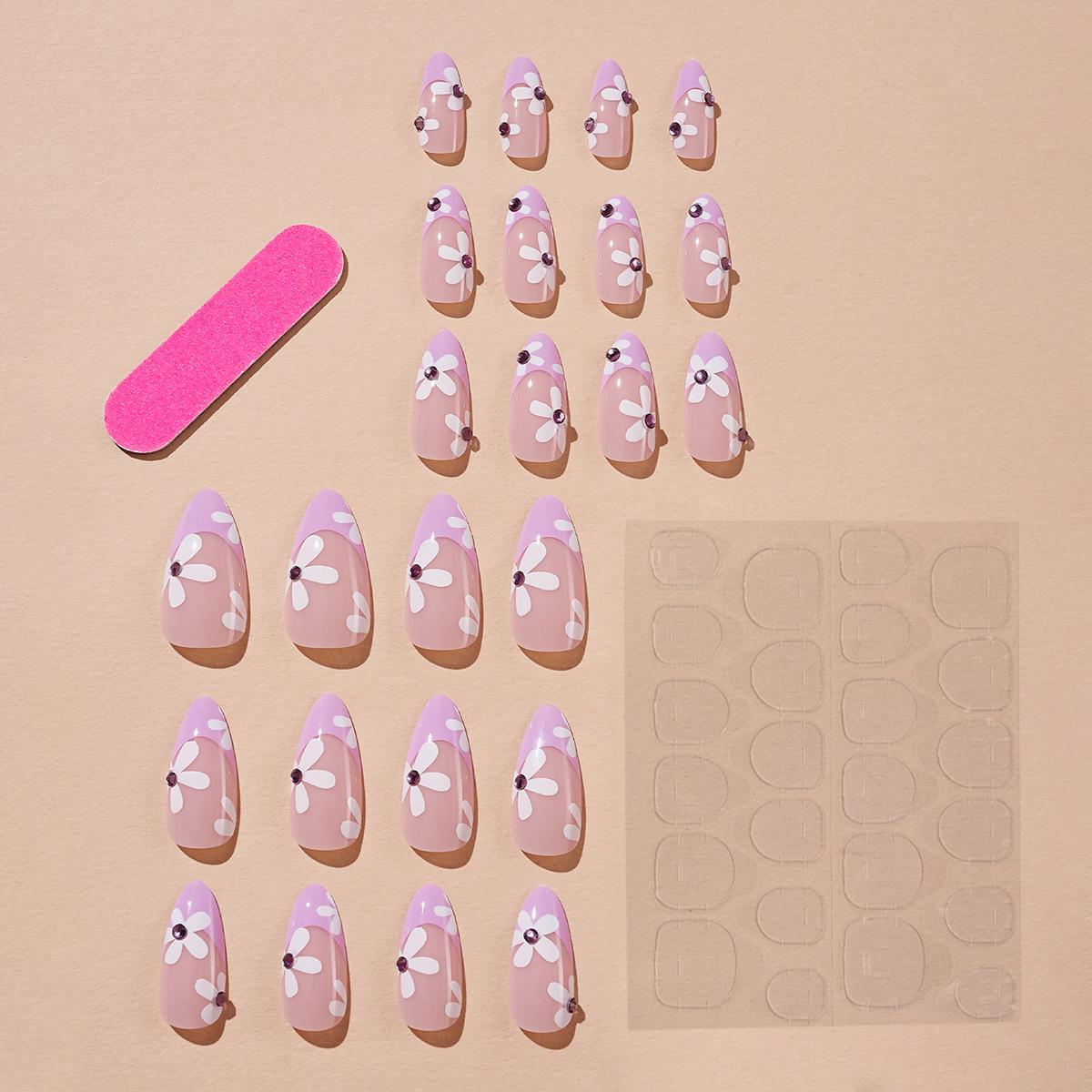 

Purple Rhinestone Almond Nail Patches - Cute, Gentle & Skin-Brightening Fake Nails