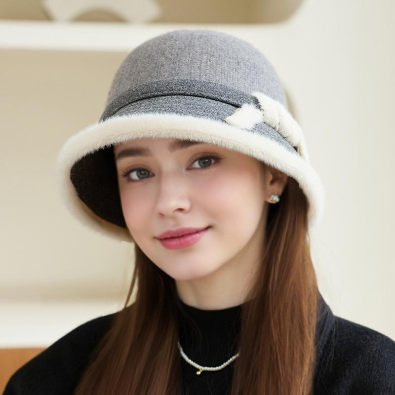 New Wool Splicing Bucket Hat Fashionable Women's Top Hat Outdoor Basin Hat