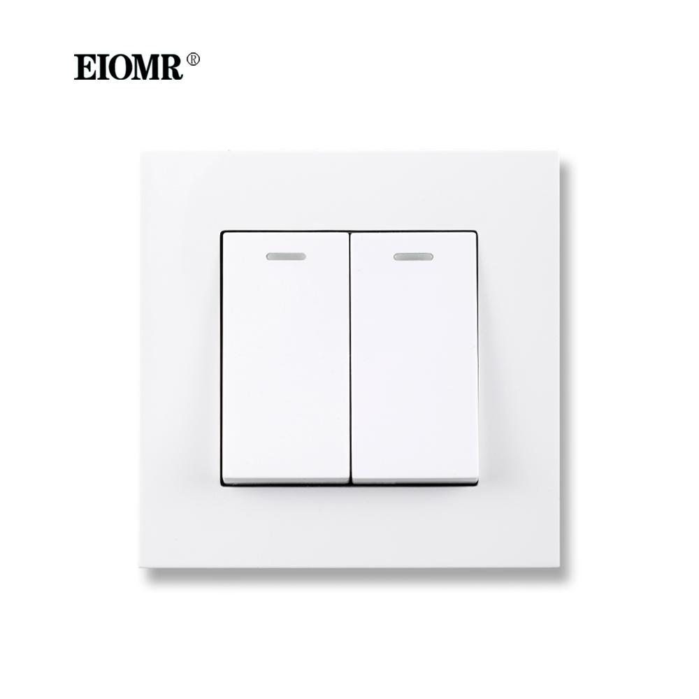 EIOMR EU/UK Standard Lichtschalter 16A 250V 2-fach 1-Wege / 2-Wege Wippschalter Großes Panel Luxus Wandtaster Unterputzschalter