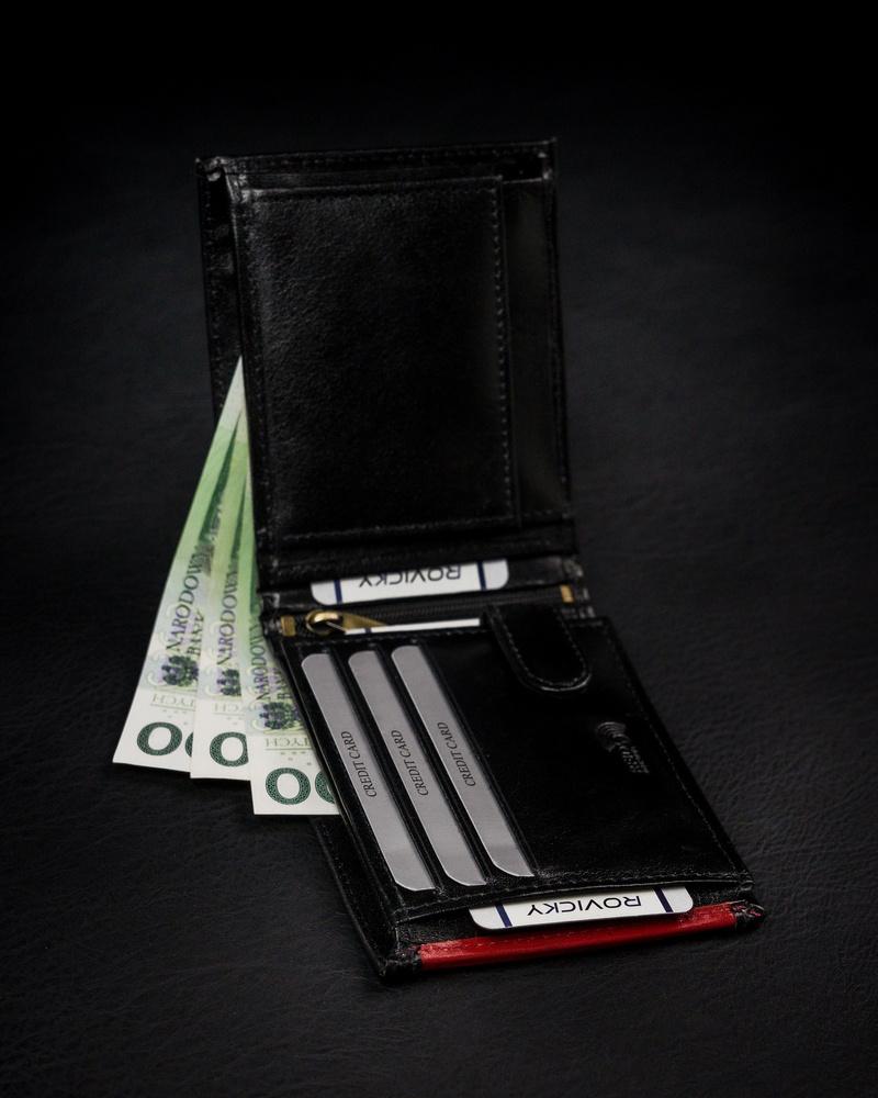 Slim Men's Wallet Made of Natural Grain Leather with a Zipper Compartment - Rovicky