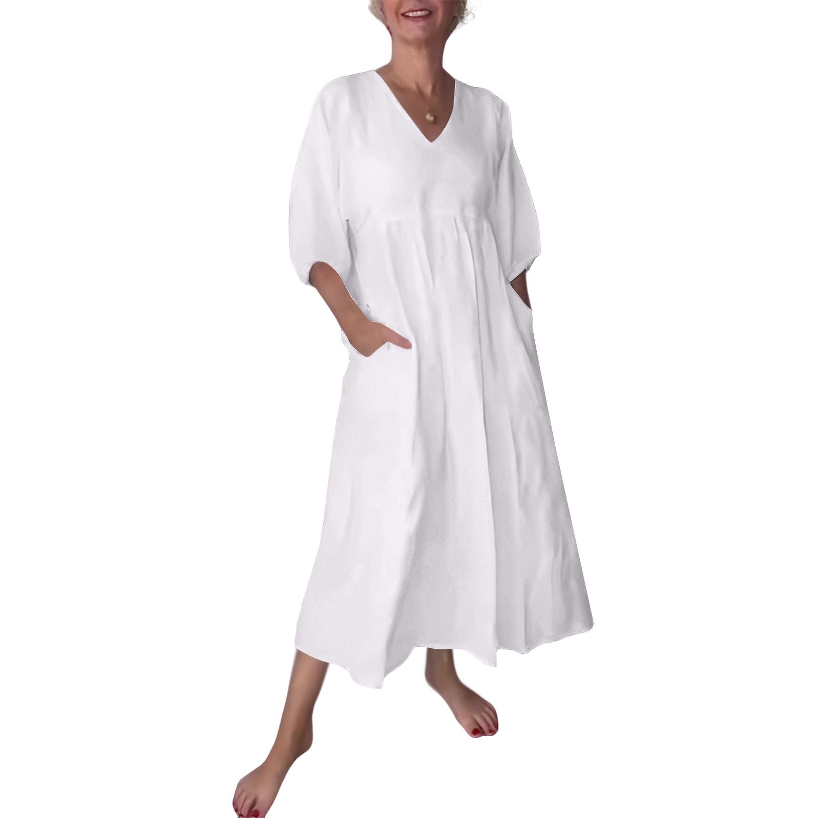 

Женское модное повседневное платье с круглым вырезом, плиссировкой, длинными рукавами, завязками на спине, однотонное XL белый